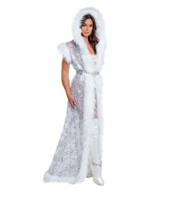 J-Valentine, Inc CH305 - Fur Trimmed Sequin Mesh Hooded Duster OUTERWEAR 12 J-Valentine, Inc CH305 - Fur Trimmed Sequin Mesh Hooded Duster OUTERWEAR