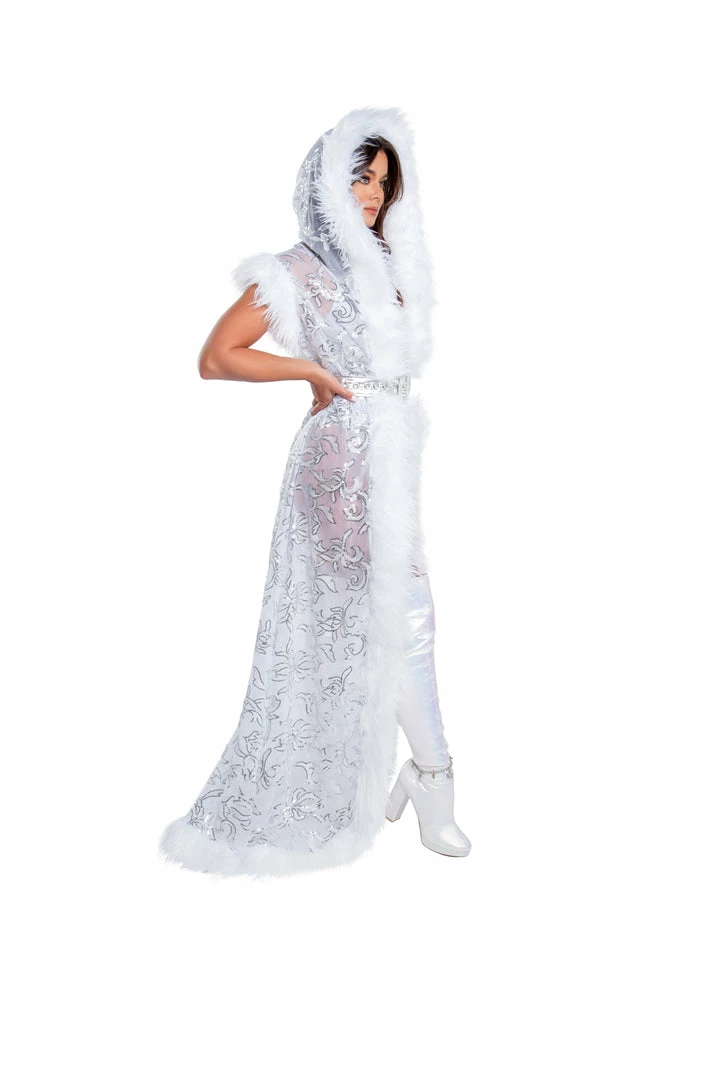 J-Valentine, Inc CH305 - Fur Trimmed Sequin Mesh Hooded Duster OUTERWEAR 7 J-Valentine, Inc CH305 - Fur Trimmed Sequin Mesh Hooded Duster OUTERWEAR