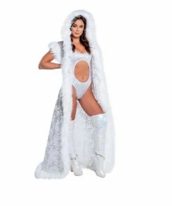J-Valentine, Inc CH305 - Fur Trimmed Sequin Mesh Hooded Duster OUTERWEAR 10 J-Valentine, Inc CH305 - Fur Trimmed Sequin Mesh Hooded Duster OUTERWEAR