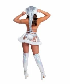 J-Valentine, Inc TOPS CH378 - Holographic Vinyl Triangle Top With Fur Pom-Poms