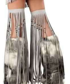 J-Valentine Catalog CS218 - Silver Indian Beaded Fringe Leggings