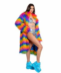 J-Valentine, Inc OUTERWEAR FR154 - Rainbow Attitude Fur Coat